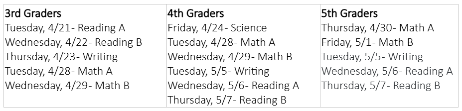 2026 Spring Testing Schedule